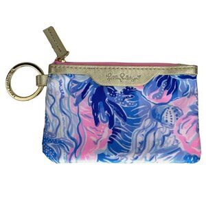 Lilly Pulitzer ID Case in Shade Seekers Coin Wallet Keyring Pink Blue Zipper
